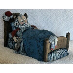 Vintage 1991 TNT Santa Claus Sleeping With Teddy Bear And Socks On Footboard